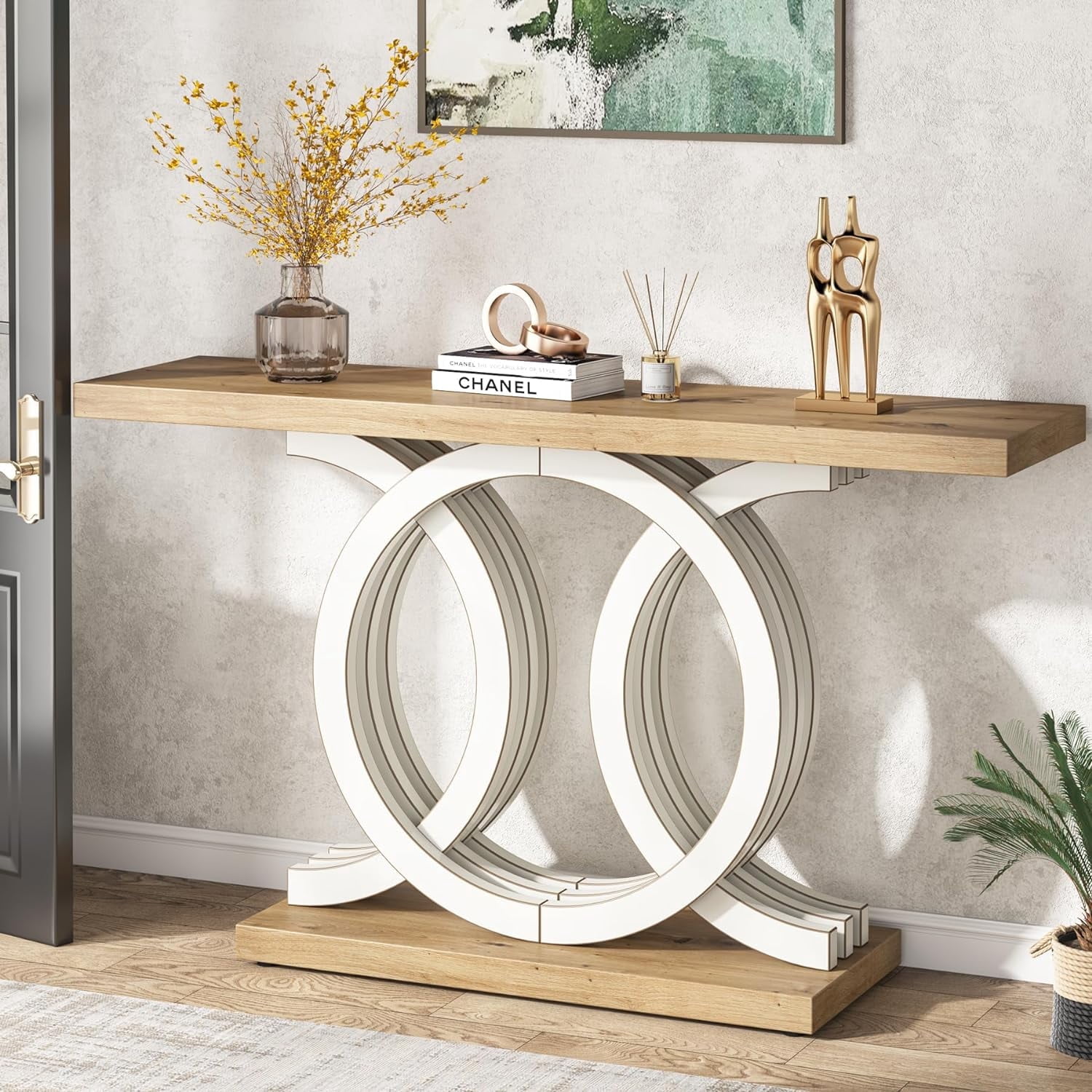 Tribesigns 55" Console Table with Geometric Base, Wooden Entryway Table