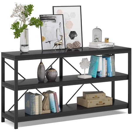 Tribesigns 55 inches Sofa Table, 3-Tier Console Table Narrow Long Sofa Table for Hallyway, Entryway, Black