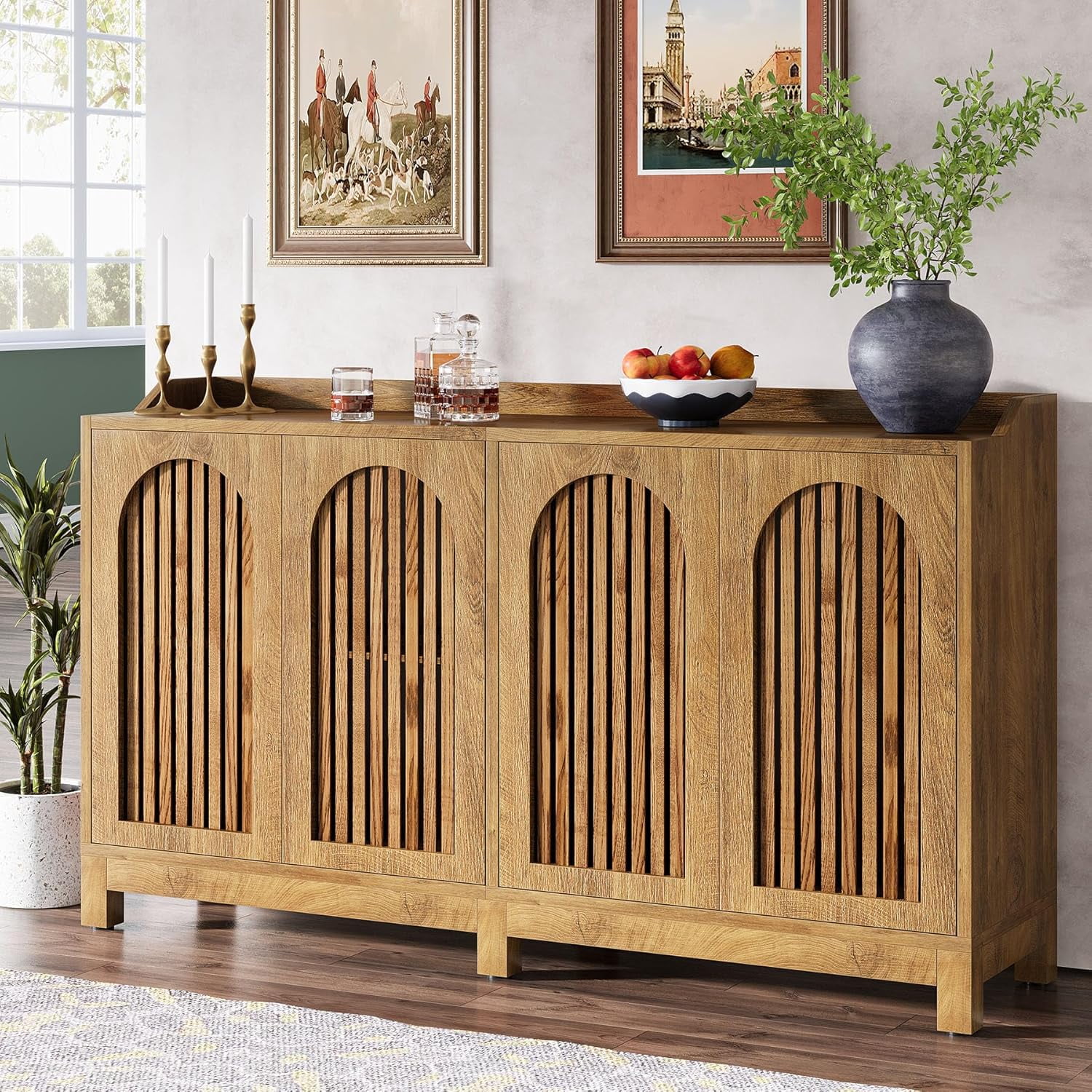 Tribesigns 57" Farmhouse Storage Cabinet with Shutter Doors and Adjustable Shelf