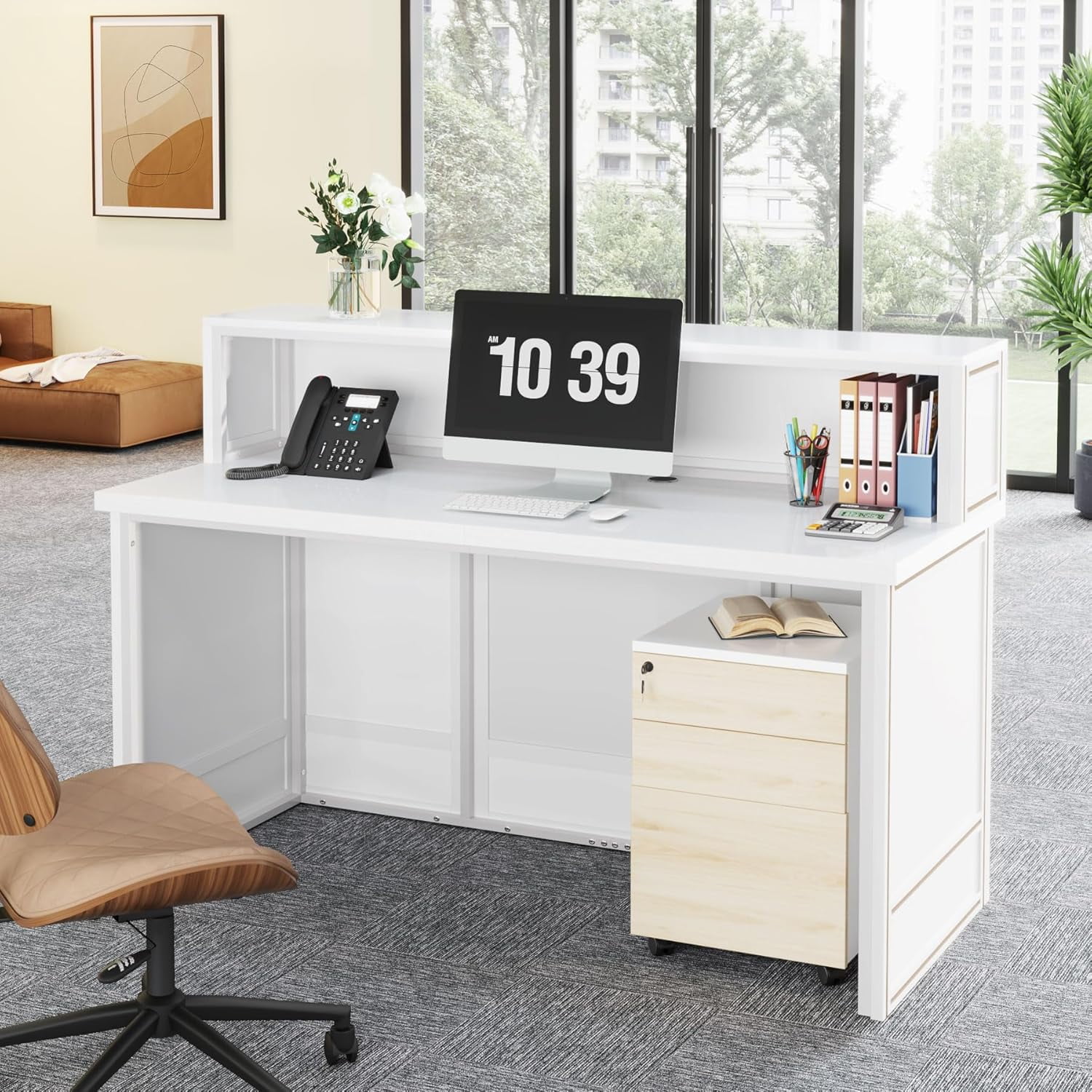 Tribesigns 57-Inch Reception Desk with Counter for Office, Retail, Lobby, Salon (White)