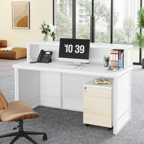 Tribesigns 57-Inch Reception Desk with Counter for Office, Retail, Lobby, Salon (White)