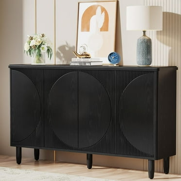 Tribesigns 59.4-Inch Modern Sideboard Buffet Storage Cabinet with Doors for Kitchen Dining Room Living Room(Black)