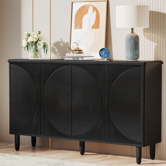 Tribesigns 59.4-Inch Modern Sideboard Buffet Storage Cabinet with Doors for Kitchen Dining Room Living Room(Black)