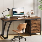 Tribesigns 59-Inch Computer Desk, Large Desk with Reversible 3-Drawer Cabinet, Industrial Writing Desk Workstation for Home Office, Rustic Brown