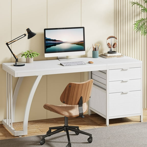 Tribesigns 59 Inch Computer Desk with 3 Drawers, Modern PC Desk Writing Table with File Storage