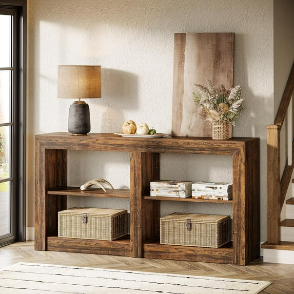 Tribesigns 59-Inch Farmhouse Console Table, 3-Tier Entryway Table with Storage
