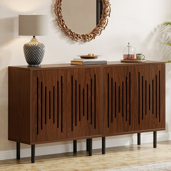 Tribesigns  Sideboard with Adjustable Shelves, 59 Inch Buffet Cabinet with Doors & Storage Set of 2, Dark Brown