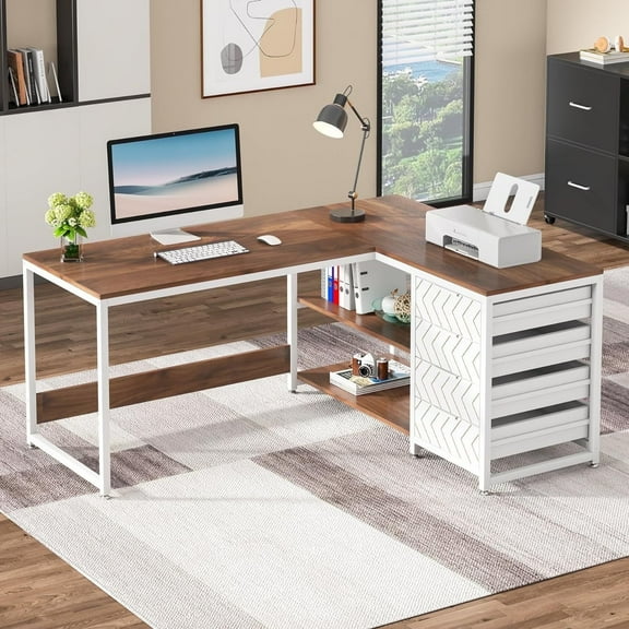 Tribesigns 59" L-Shaped Office Desk, Modern Wood Study Desk for Home Office, Walnut