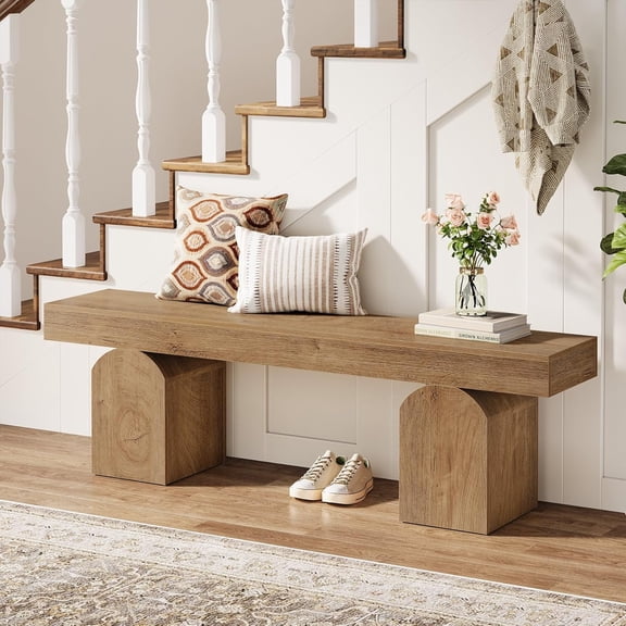 Tribesigns 59" Long Entryway Bench with Arched Bases (Brown)