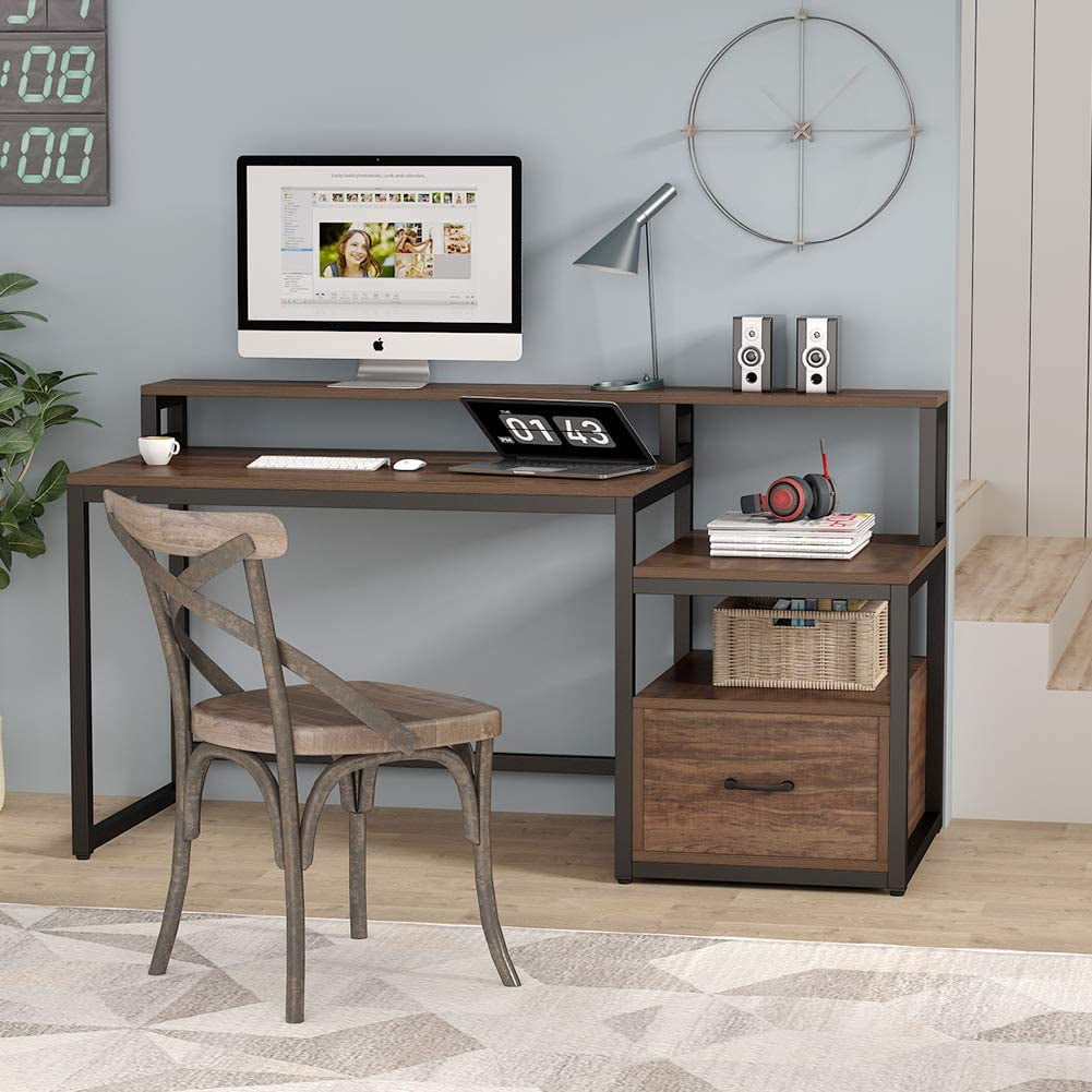Tribesigns 59 inch Computer Desk with Storage Shelves and File Drawer, Large Home Office Desk