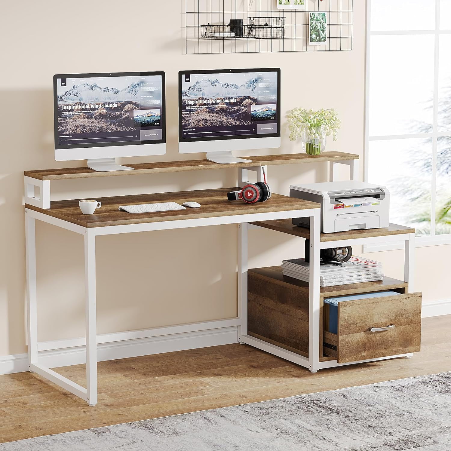 Tribesigns 59 inch Computer Desk with Storage Shelves and File Drawer