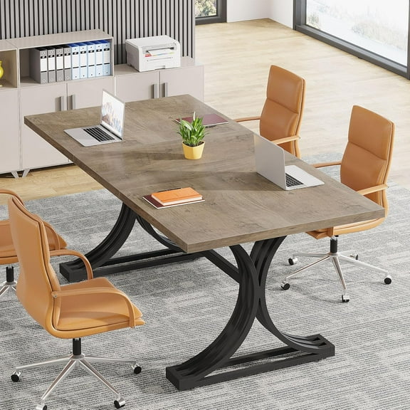 Tribesigns 5FT Conference Table for 4 to 6, 63" W x 31.5" D Modern Meeting Table with Gray Tabletop, Business Seminar Tables for Home Office (Gray & Black)