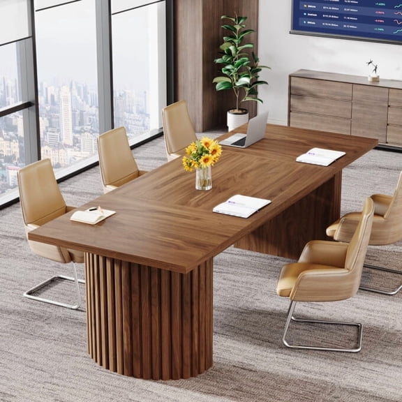 Tribesigns 6.56 ft Conference Table for 6-8 People, 78.7" Large Rectangle Meeting Table with Double Pedestal for Office Meeting Conference Room, Rustic Brown