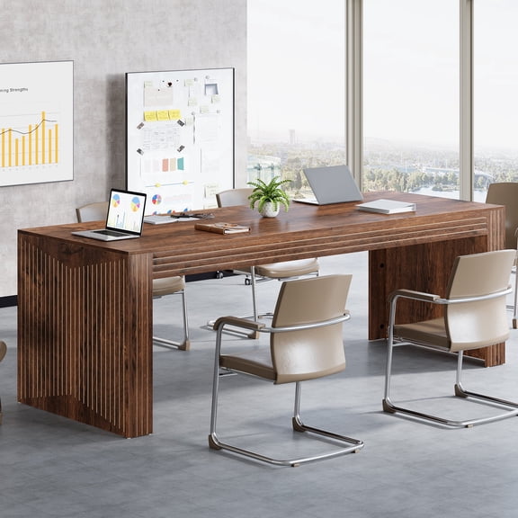 Tribesigns 78.74-inch Extra Long Conference Table, Large Meeting Table with Spacious Worktop, for Office Conference Room, Easy Assembly, Walnut Brown