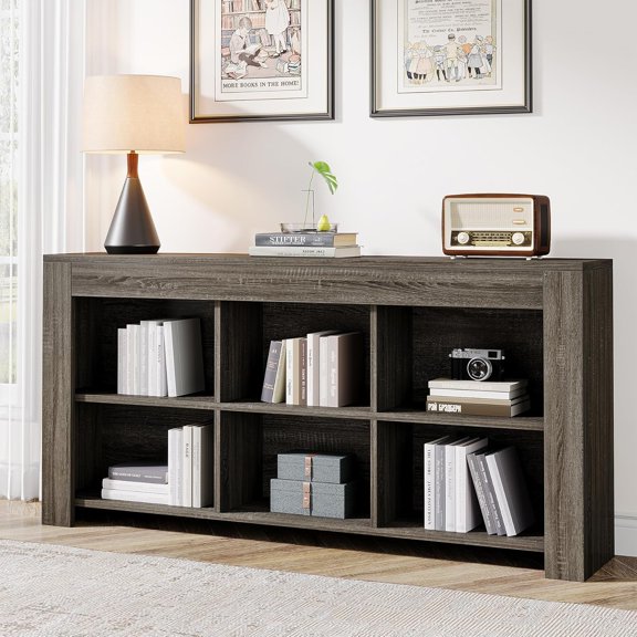 Tribesigns 6-Cube Horizontal Bookshelf Industrial Low Wide Bookcase for Home Office or Living Room