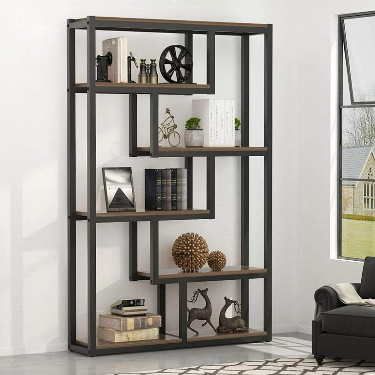 Tribesigns 6 Shelf Modern Bookshelf Industrial Etagere Bookcase Open Display Shelves All Black