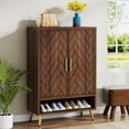 thumbnail image 1 of Tribesigns 6-Tier 24 Pairs Shoe Storage Cabinet with Adjustable Shelves, Walnut Shoe Cabinet with Doors, 1 of 6