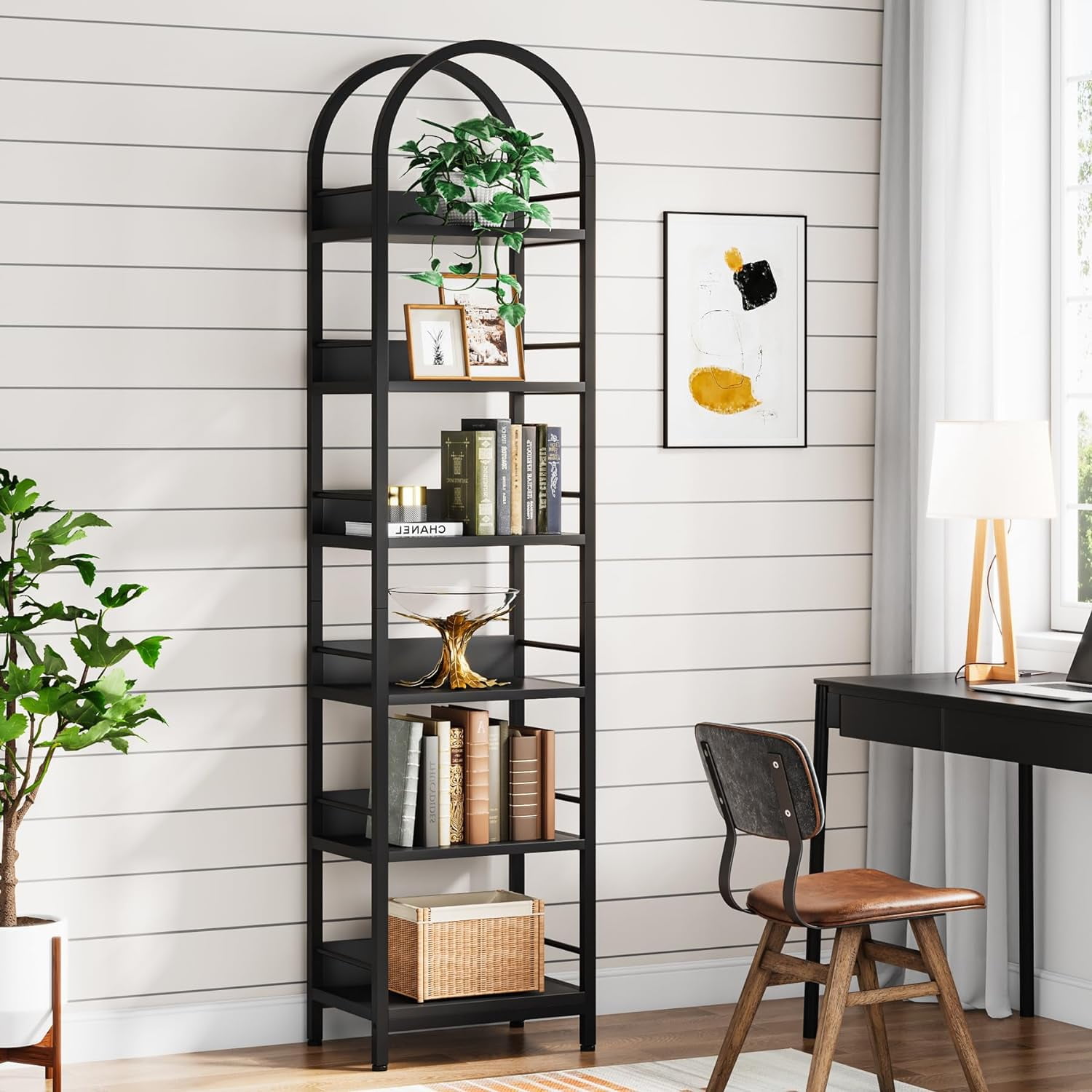 Tribesigns 6Tier Arched Bookshelf, 78.7" Tall Metal Frame Corner