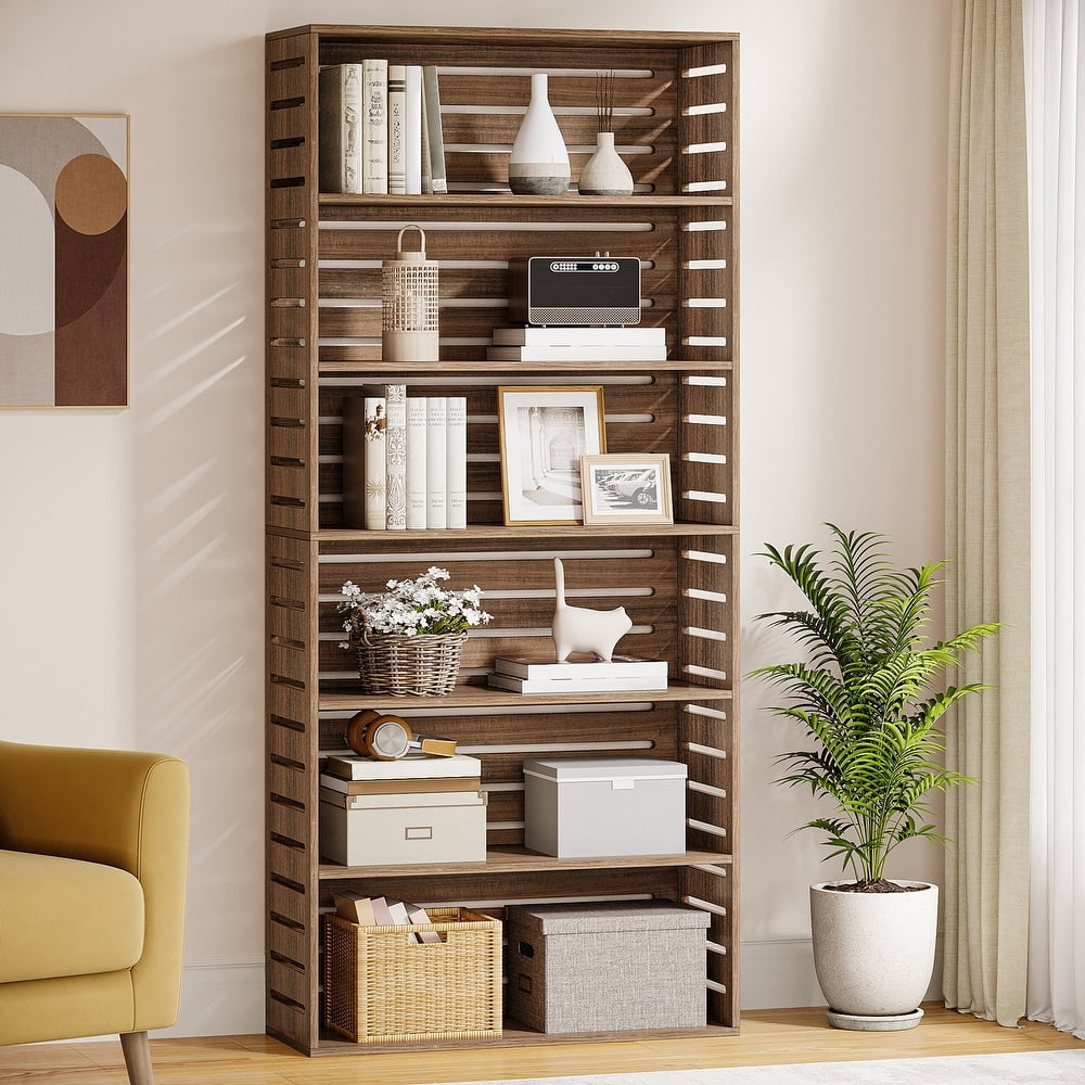 Tribesigns Set Of 2 Six-Shelf Bookcases - 71" Tall, With Drawer, Solid Wood Legs, Ocean Blue Farmhouse Style 3 thumbnail image