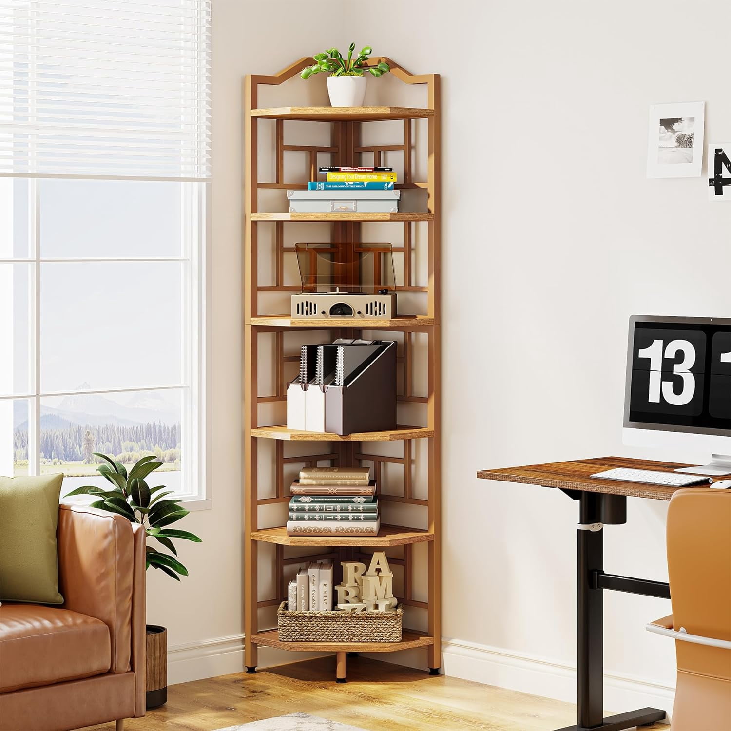 Tribesigns Modern 6-Tier Corner Bookshelf, 70.86" Tall Narrow Freestanding Bookcase With Storage Shelves For Living Room, Bedroom, Home Office, White