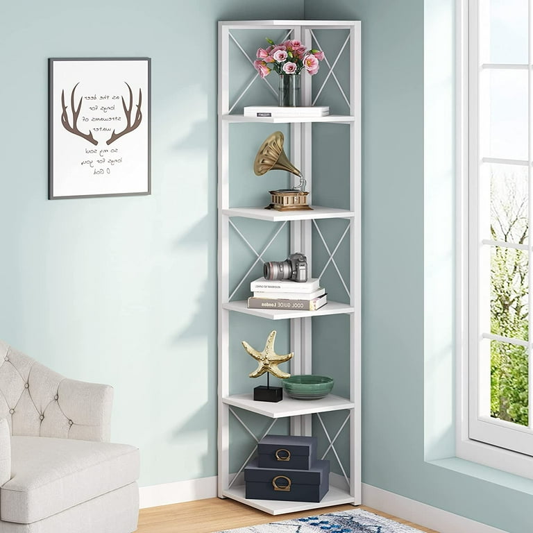 TribeSigns 6-Tier Corner Shelf, 70.8 Inch Tall Rustic Corner Bookshelf  Storage Etagere Bookcase for Living Room, Corner Display Rack Plant Shelf  for