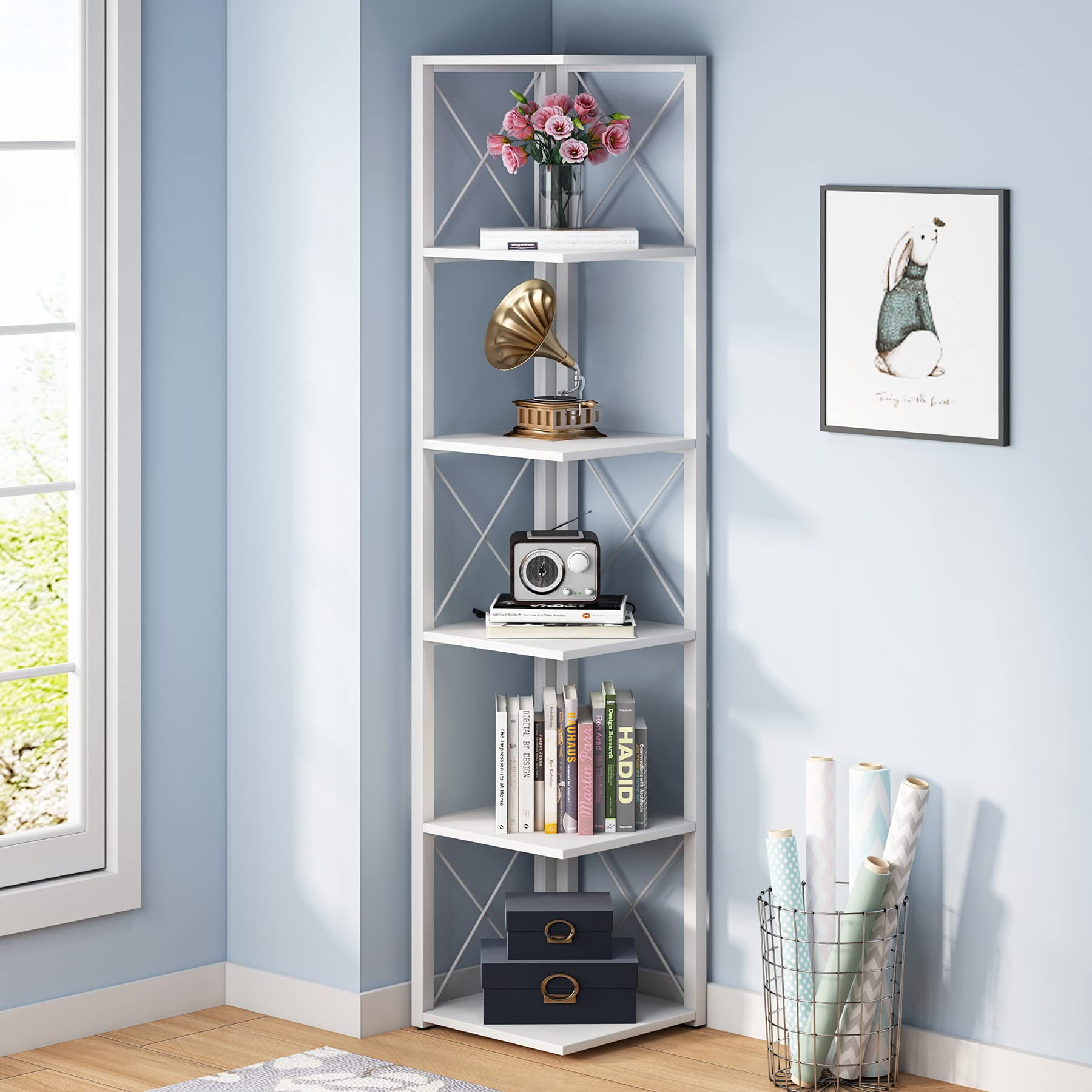 Tall cheap corner etagere