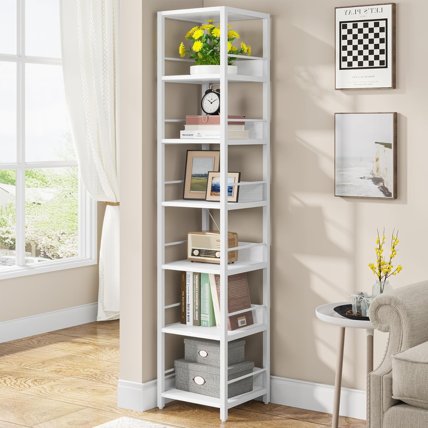 Tribesigns 6-Tier Corner Shelf, 75 Inch Tall Narrow Bookshelf Storage ...