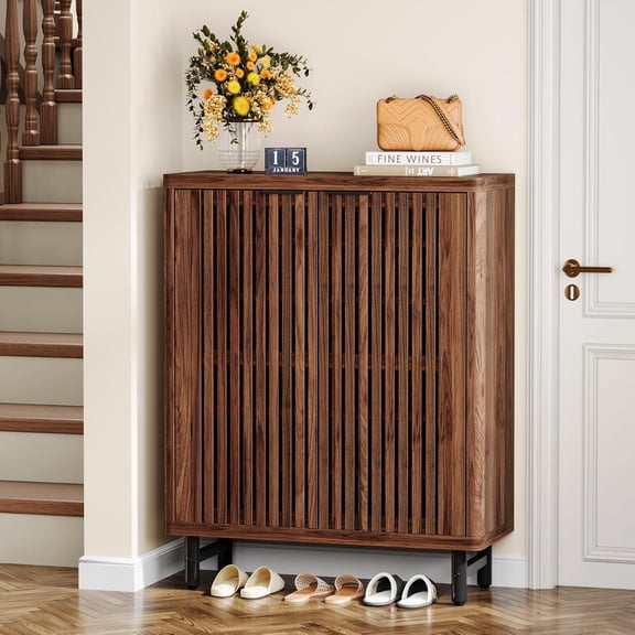 Tribesigns 6-Tier Farmhouse Shoe Cabinet with Shutter Doors & Adjustable Shelves