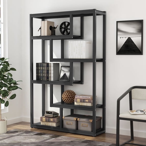 Tribesigns 6-Tier Industrial Bookshelf, 69.29" Tall Freestanding Display Storage Rack with Metal Frame for Living Room, Home Office, Black