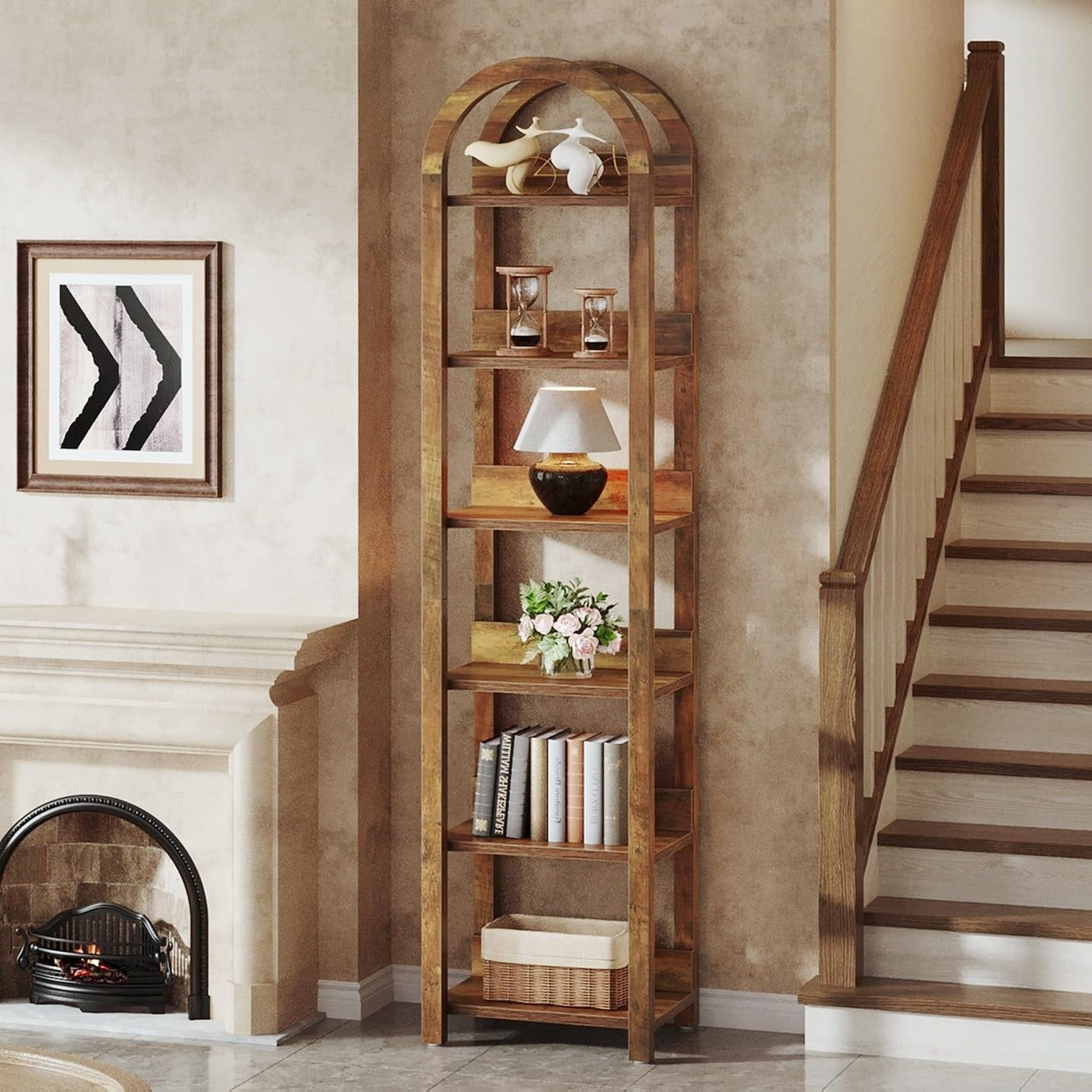 Tribesigns 6-Tier Narrow Bookshelf, 71" Tall Arched Bookcase with Shelves for Small Space