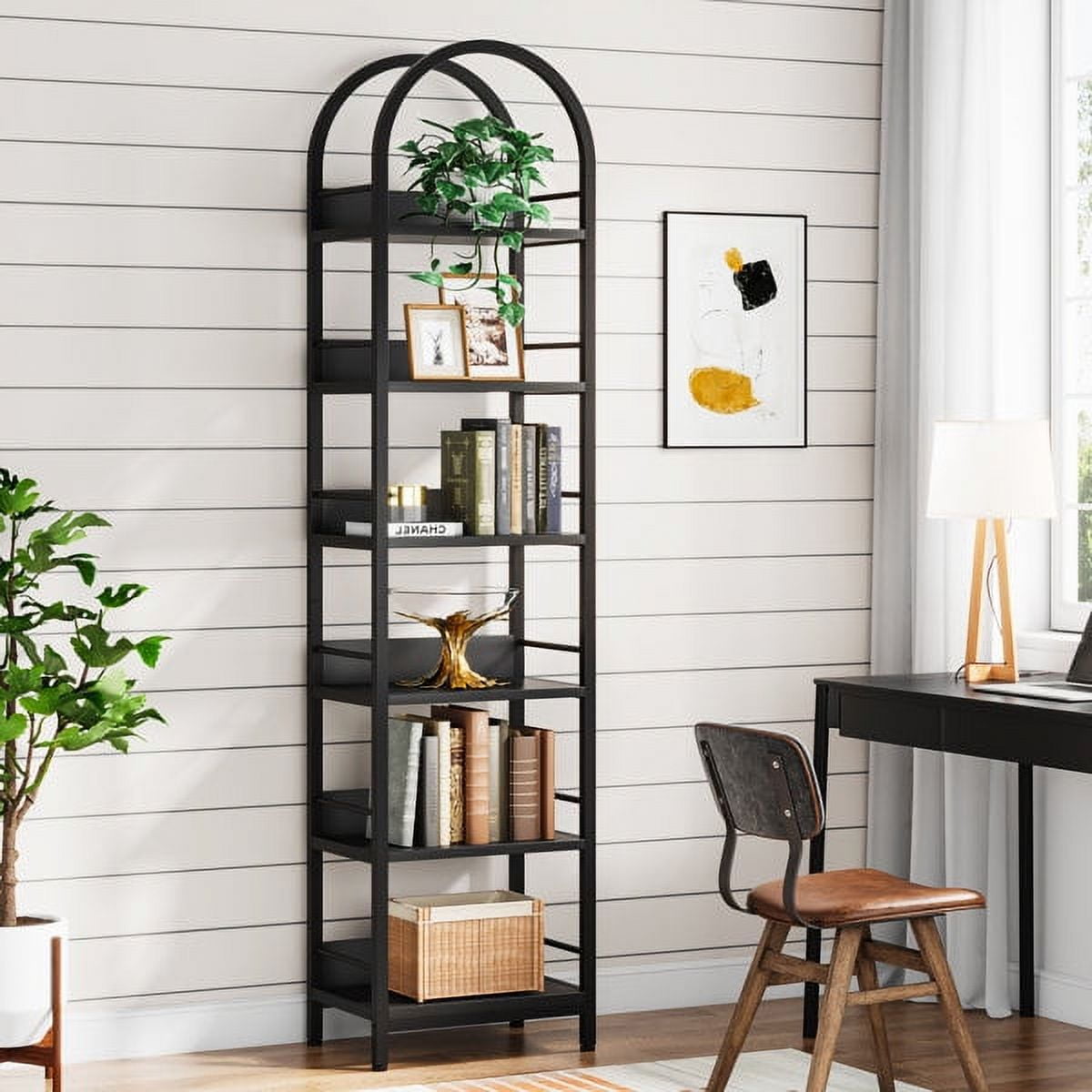 "Tribesigns Black 6Tier Arched Corner Bookshelf, Slim Metal 78.7