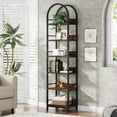 thumbnail image 1 of Tribesigns 6-Tier Open Bookshelf, 78.7" Tall Arched Bookcase Narrow Bookshelf with Metal Frame, Freestanding Corner Bookcase Display Shelves for Living Room, Home Office, Rustic Brown, 1 of 6