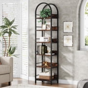 Tribesigns 6-Tier Open Bookshelf, 78.7 Tall Arched Bookcase Narrow Bookshelf with Metal Frame, Freestanding Corner Bookcase Display Shelves for Living Room, Home Office, Rustic Brown