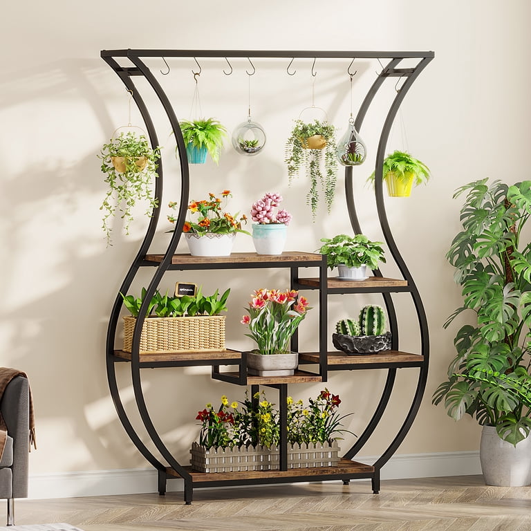 Tribesigns 6-Tier Plant Stand, 70.9" Tall Plant Shelf with 10 Hanging  Hooks, Vase Shape Ladder Plant Stand, Multi-Purpose Plant Display Rack