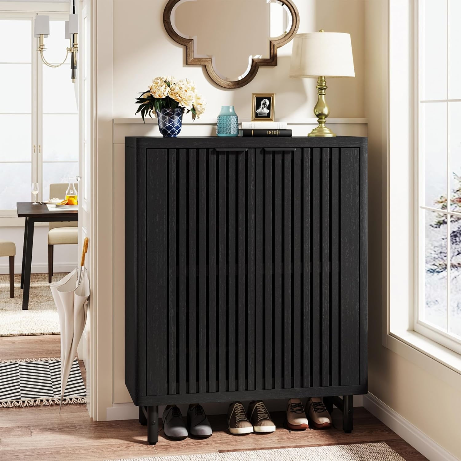 Tribesigns 6-Tier Shoe Cabinet with Louvered Doors, Large Wooden