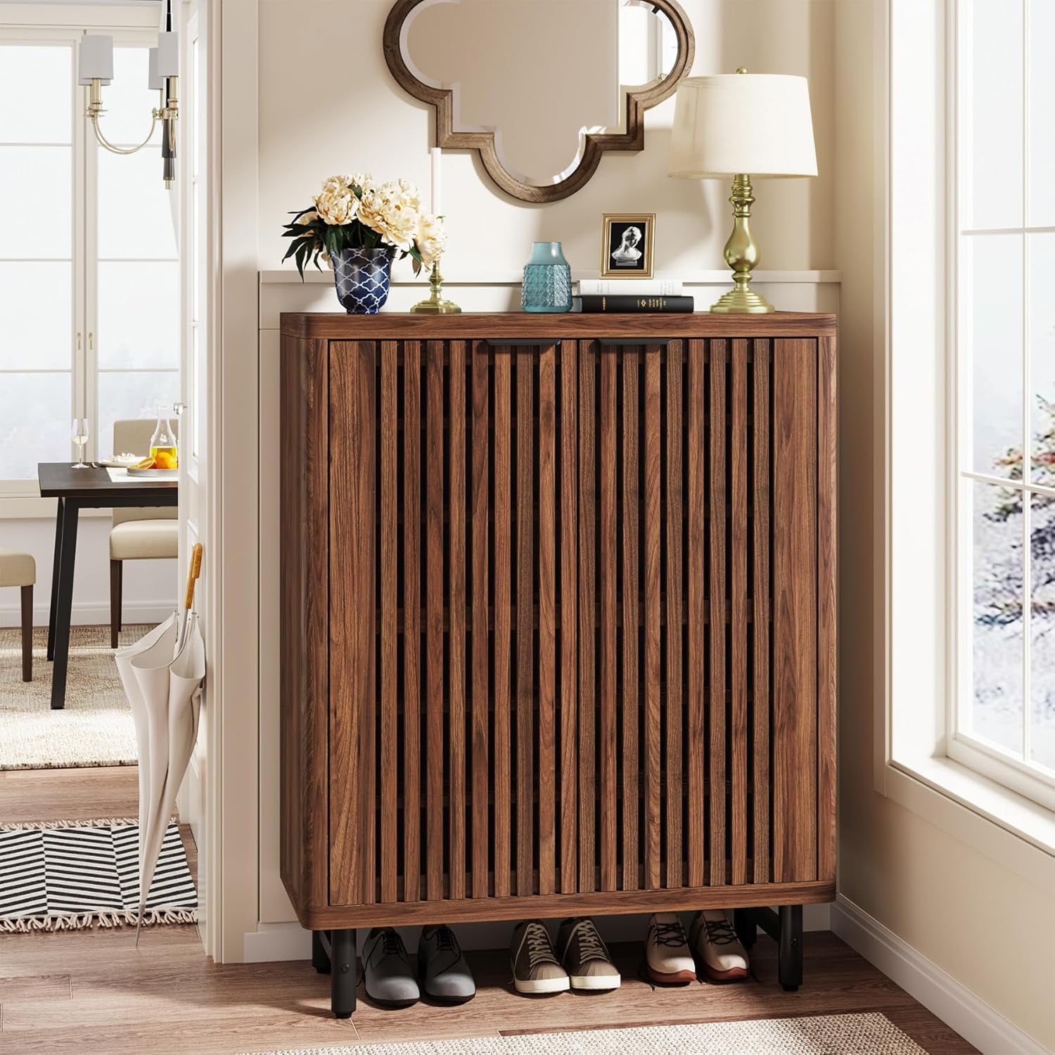 Tribesigns 6-Tier Shoe Cabinet with Louvered Doors, Large Wooden