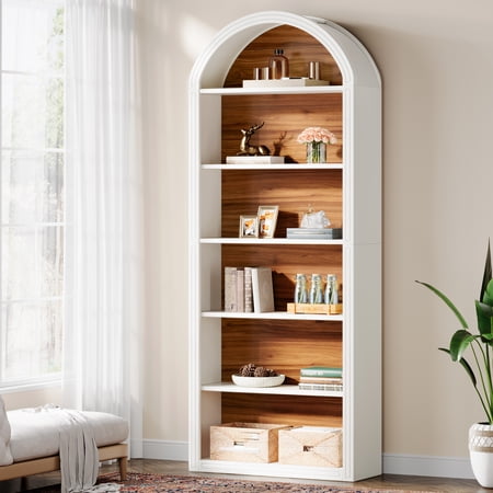 Tribesigns 6-Tier White Arched Bookshelf, 75.98" Tall Arched Bookcase with Storage Shelves, Floor Standing Open Display Shelving Unit for Living Room, Bedroom, Home Office (White, 6-Tier)