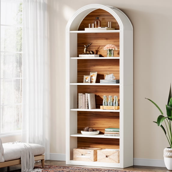 Tribesigns 6-Tier White Arched Bookshelf, 75.98" Tall Arched Bookcase with Storage Shelves, Floor Standing Open Display Shelving Unit for Living Room, Bedroom, Home Office (White, 6-Tier)