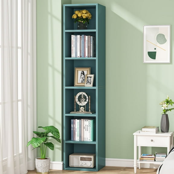Tribesigns 6 Tiers Narrow Corner Bookcase, 70.9" Tall Modern  Display Bookshelf with Storage for Living Room, Bedroom, Blue