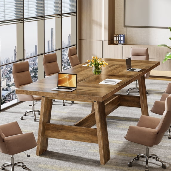 Tribesigns 6 ft Rectangle Conference Table, 70.47" W x 31.1" D x 29.53" H Meeting Table for Conference Room, Office Desk for 6-8 People, Rustic Brown