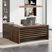Tribesigns 62.2" Executive Desk with Mobile File Cabinet, L-Shaped Office Desk with Storage Shelves, Large Computer Desk Business Workstation Set for Home Office, Dark Brown