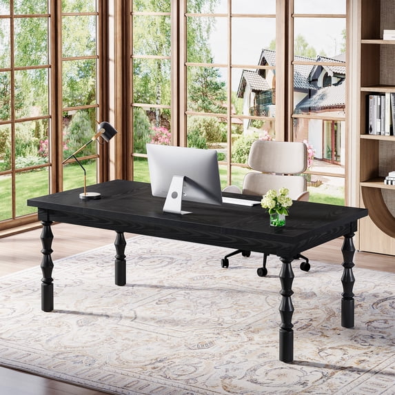 Tribesigns 62.2-Inch Large Wood Executive Desk, Farmhouse Style Writing/Study Table, Business Office Workstation Furniture with Carved Turned Legs, Black