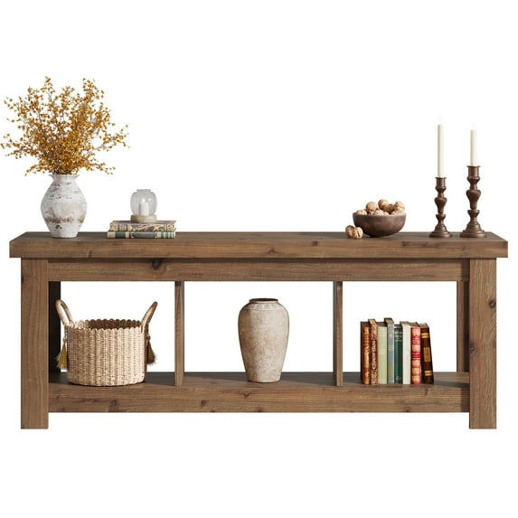 Tribesigns 62.99-Inch Solid Wood Console Table, Farmhouse Sofa Table Console Station Entryway Furniture With Storage For Entryway, Living Room