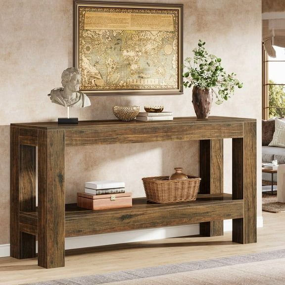 Tribesigns 62.99" Long Wood Console Table, Farmhouse 2-Tier Entryway Table Sofa Table