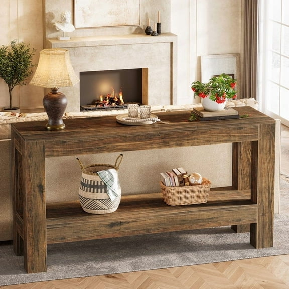 Finmind 62.99'' Wood Console Table: 2-Tier Entryway Sofa Table, Stylish Farmhouse Design with Plenty of Storage Space