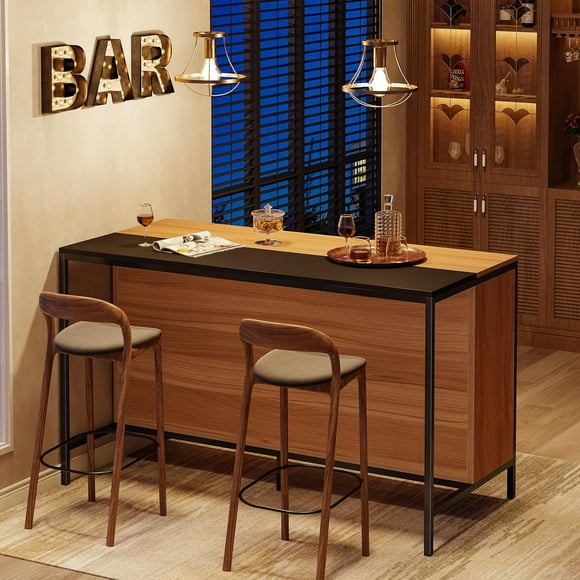 Tribesigns 62" Home Bar Cabinet Unit with 6 Spacious Cube Storage, Bar Height Pub Table