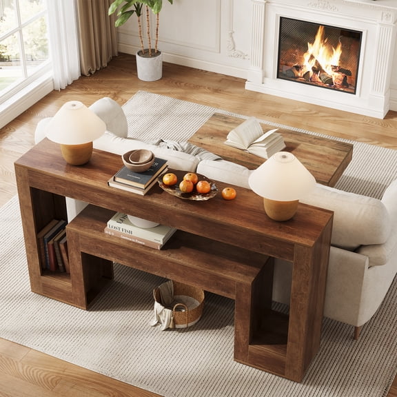 Tribesigns 63" 2-Tier Rustic Console Table, Slim Wooden Entryway Table, Sofa Table Farmhouse Style for Entryway, Hallway, Living Room, Behind Couch