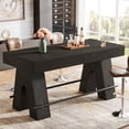 thumbnail image 1 of Tribesigns 63" Bar Table, Industrial Counter Height Pub Table, Bar Height Table with Metal Footrest, Rectangular High Top Dining Counter Tables with Wood Pedestal for Kitchen, Black, 1 of 9