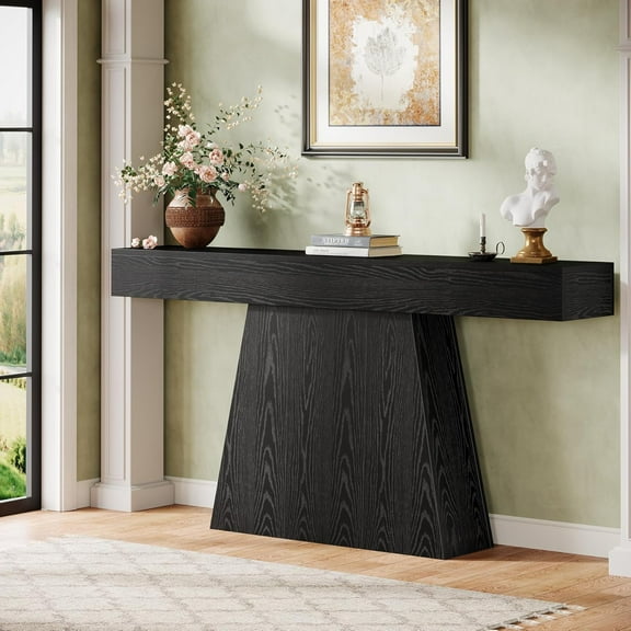 Tribesigns 63" Black Console Table, Farmhouse Entryway Table with Trapezoidal Base for Living Room