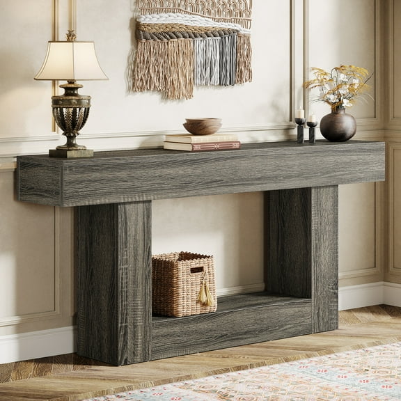 Tribesigns 63" Console Table, Farmhouse 2-Tier Entryway Table with U-Shaped Base